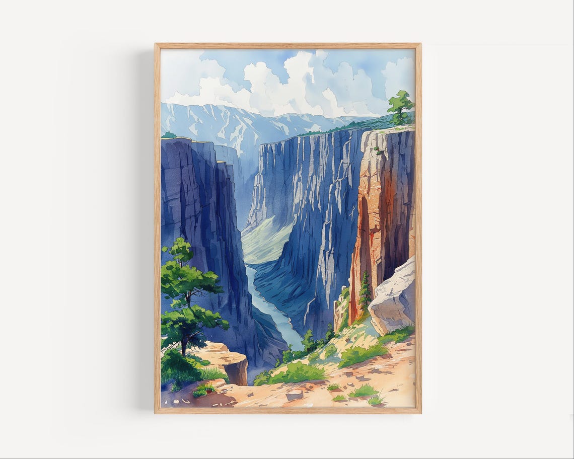 Black Canyon Of The Gunnison Watercolor Painting Colorado National Park Travel Poster Or Canvas Gicle Print River Wall Art Gift