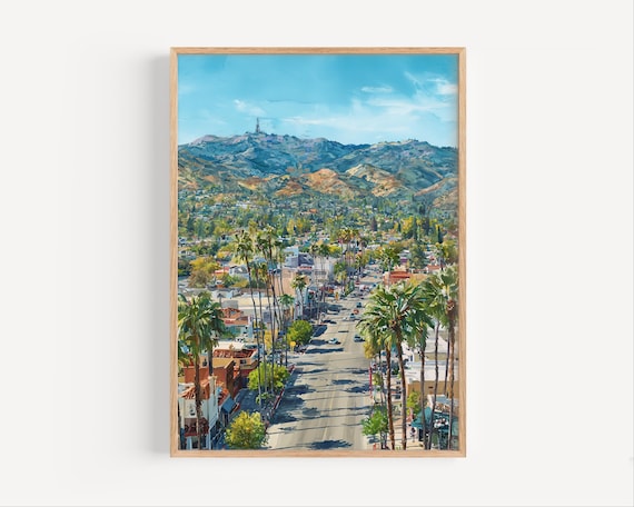 Burbank Watercolor Painting Print Poster Or Canvas Cityscape Wall Art Cali Travel