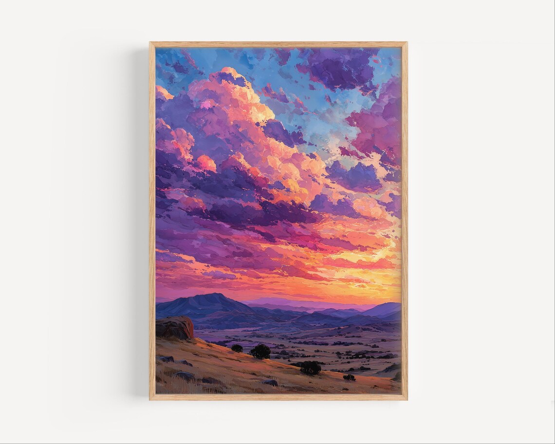 New Mexico Sunset Watercolor Art Print, Albuquerque