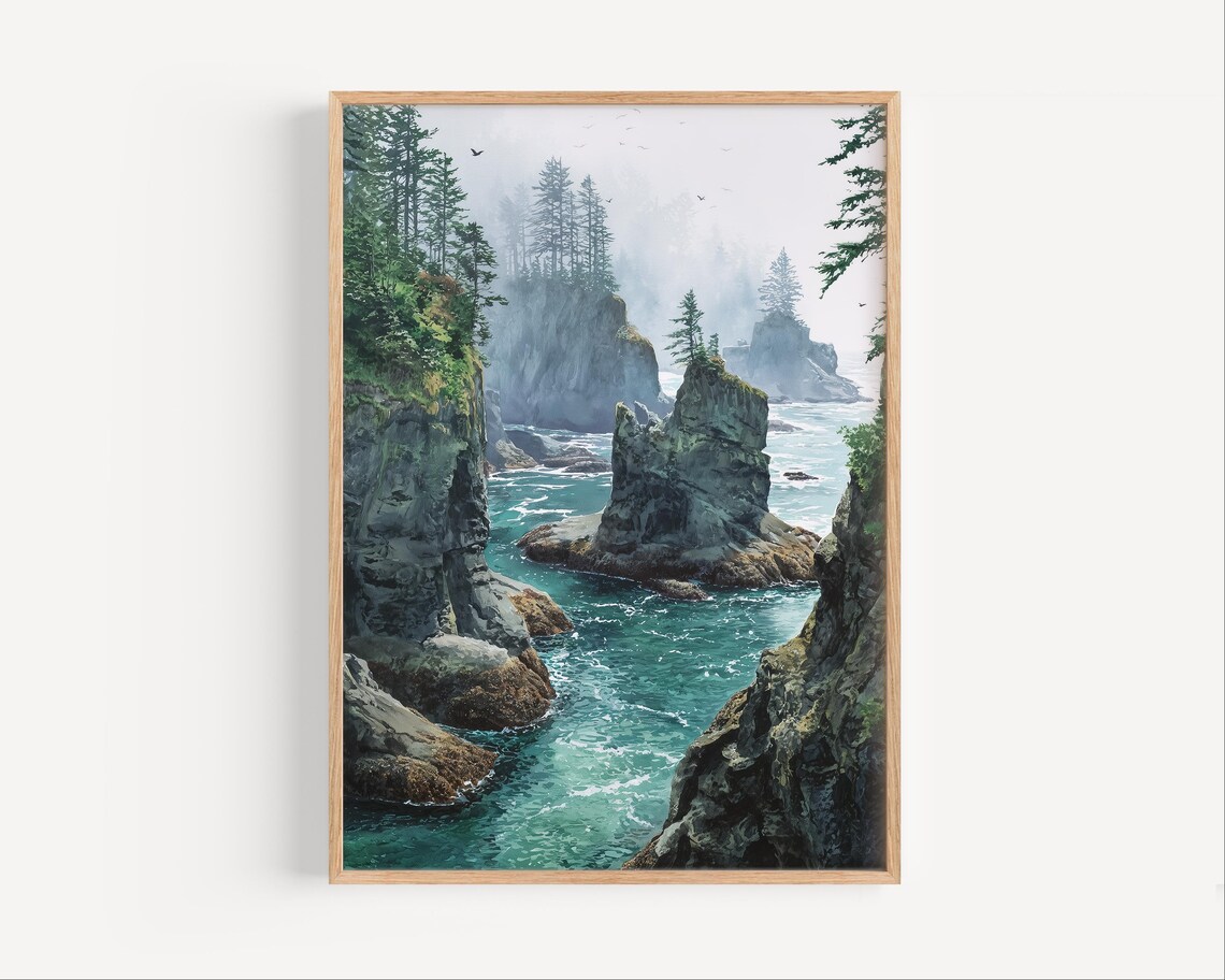 Cape Flattery WA Watercolor Print, Washington Coastline