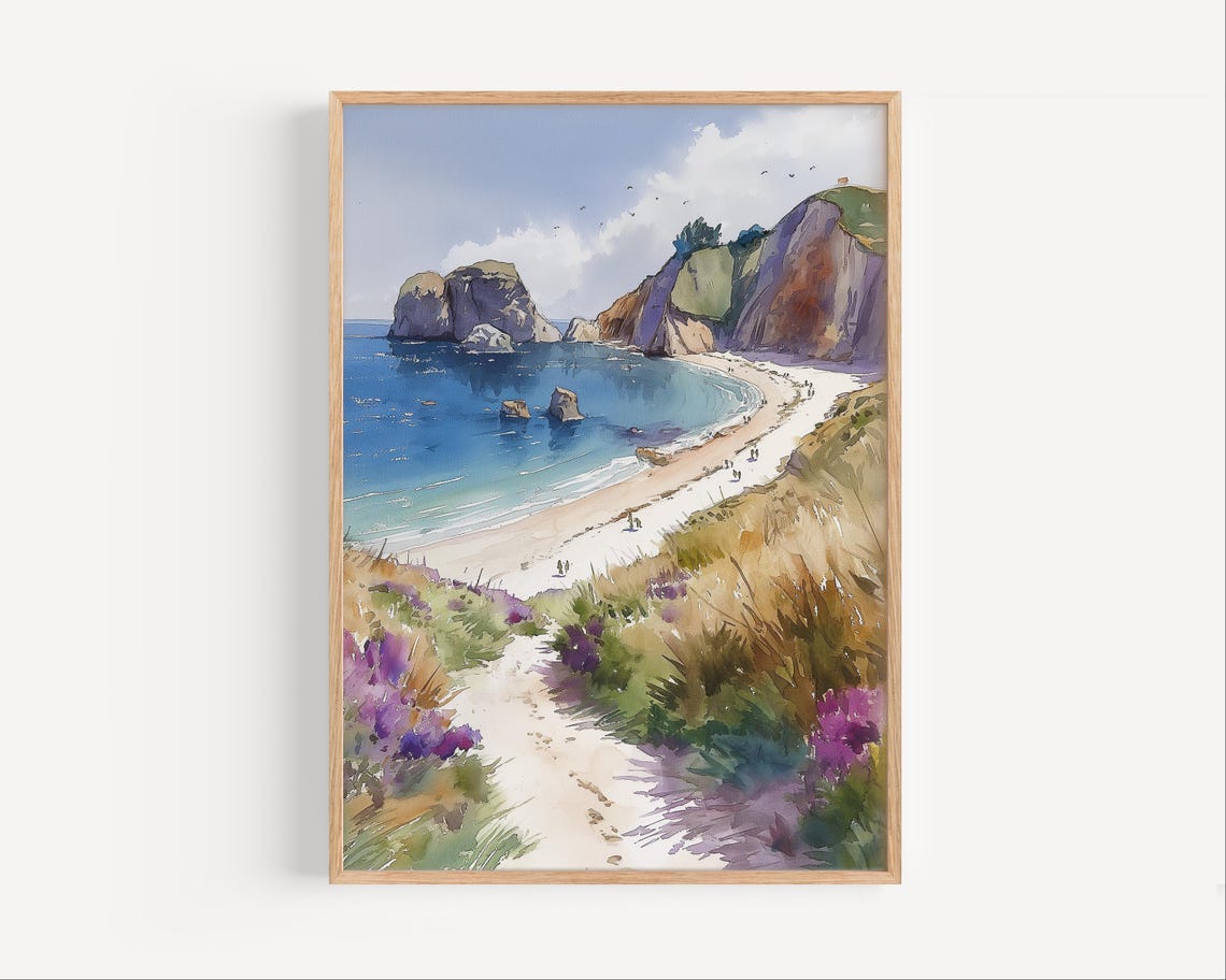 Lulworth Cove Dorset English Coastal Cliffs Watercolor Poster