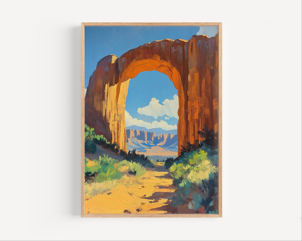 Arches National Park Utah Red Rock Arch Desert Trail Oil Poster