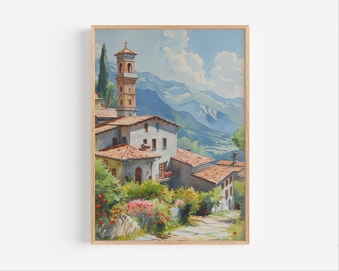 Abruzzo Italy Countryside Watercolor Painting Europe Travel Poster Print Or Canvas Italian Hills Artwork Wall Art Gift Souvenir Rural