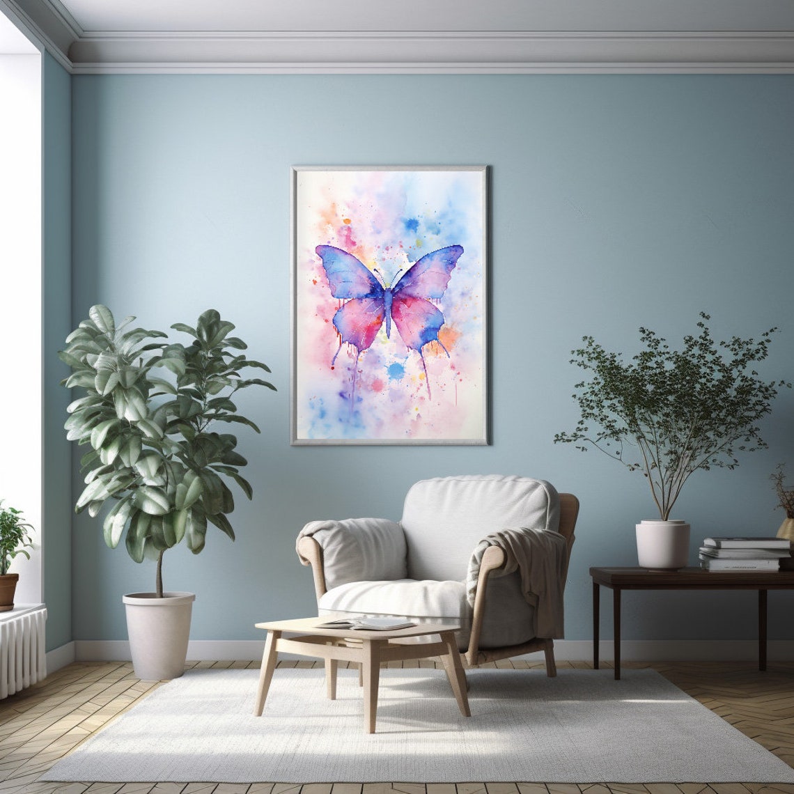Pretty Multicolour Watercolor Butterfly Abstract Splash Art Poster - Image 3