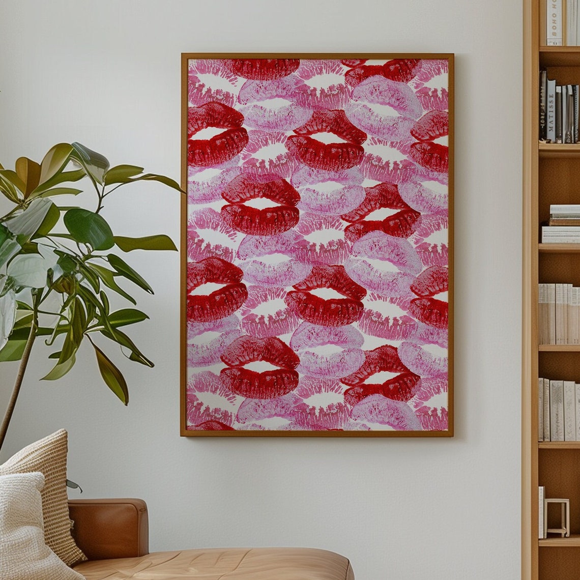 Red and Pink Lipstick Kiss Print Pattern Glam Beauty Wall Art Poster