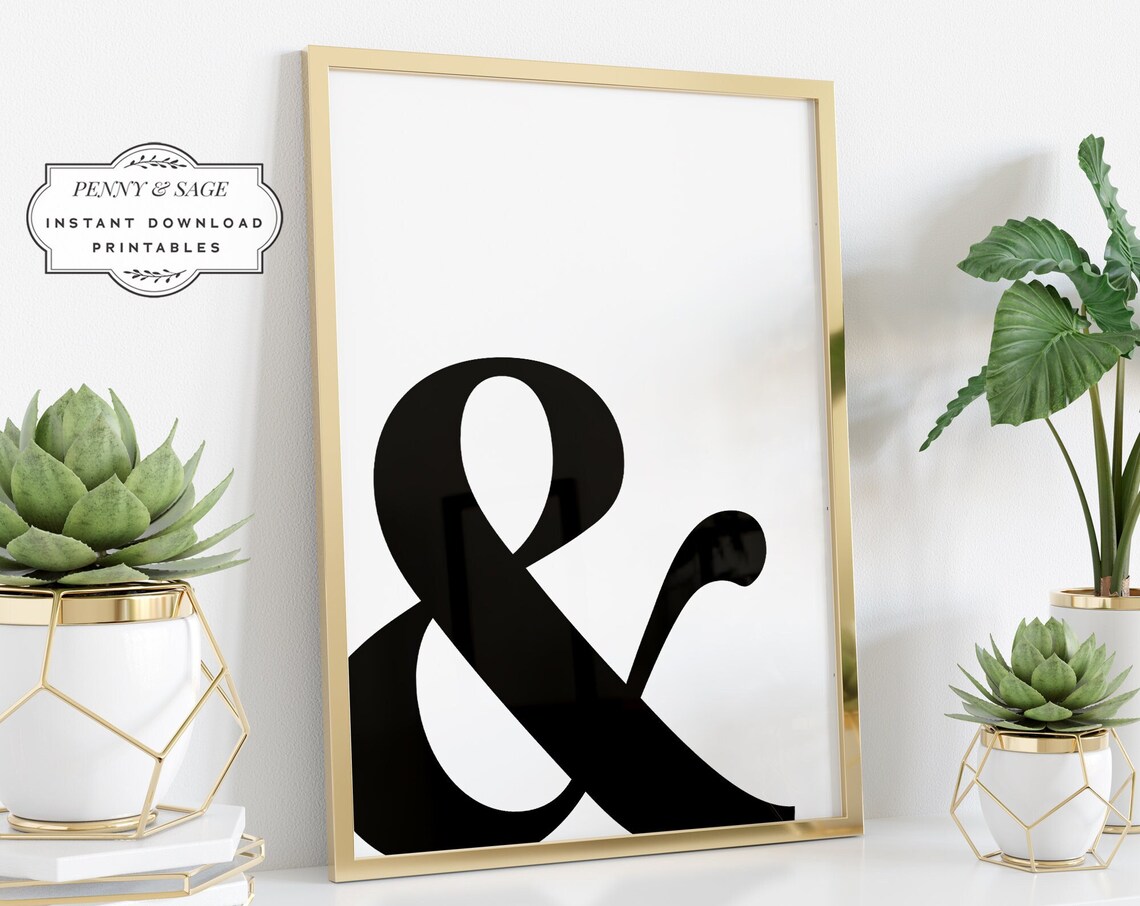 Black and White Ampersand Sign Minimalist Typography Art Poster Office - Image 2