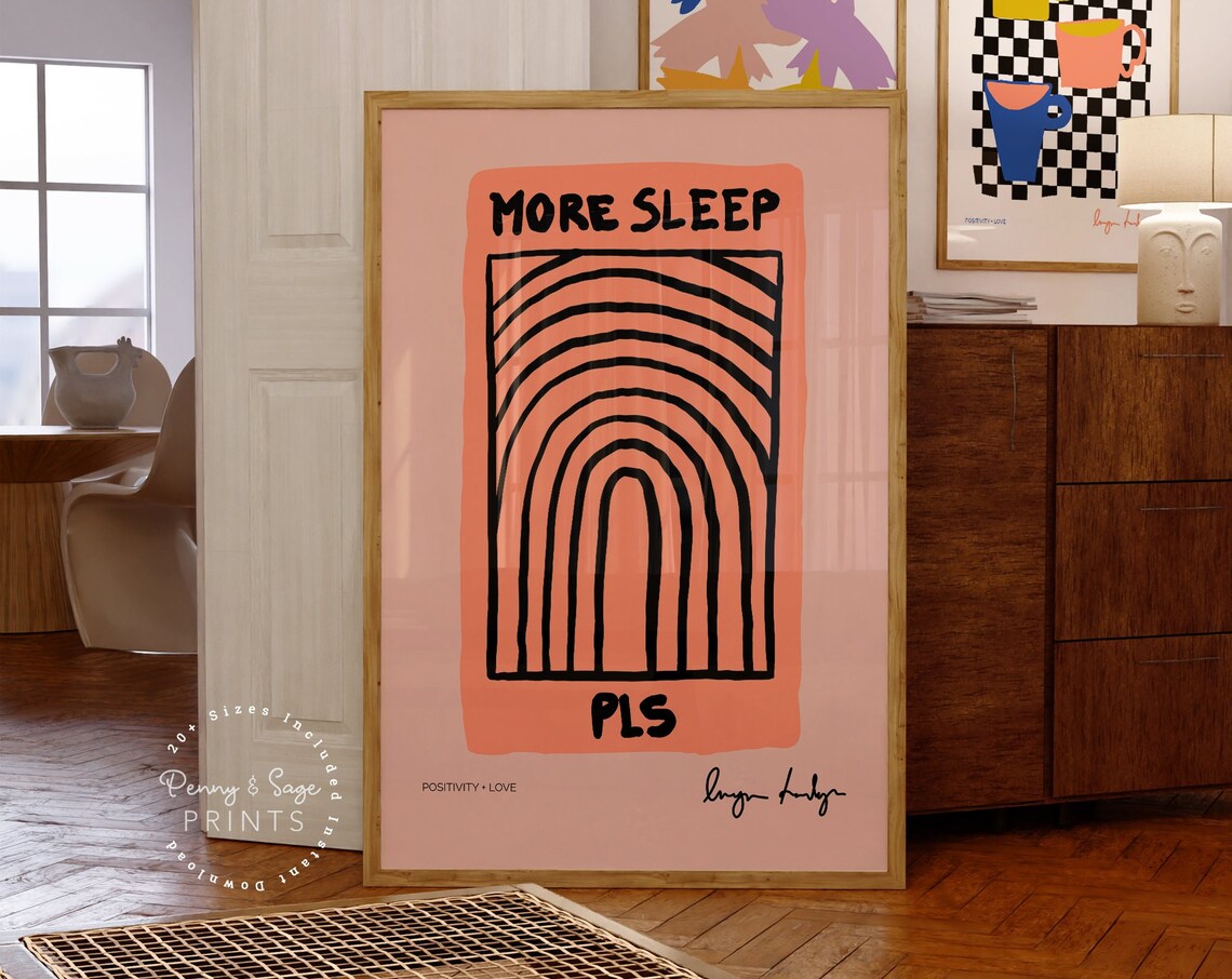 More Sleep Pls Funny Quote Pink Rainbow Arch Bedroom Decor Poster - Image 2
