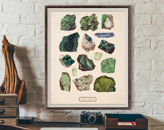 Green Minerals Vintage Gemstone Chart Malachite Crystal Art Poster