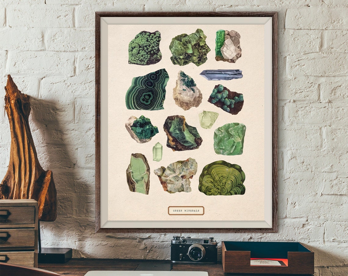 Green Minerals Vintage Gemstone Chart Malachite Crystal Art Poster