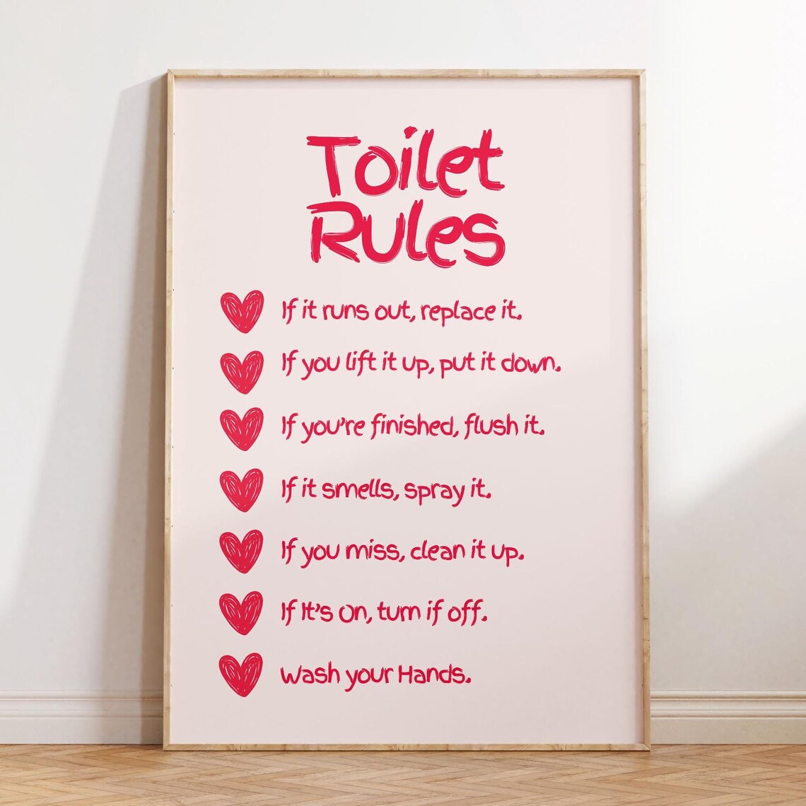 Toilet Rules Pink Typography Funny Bathroom Quote Decor Poster