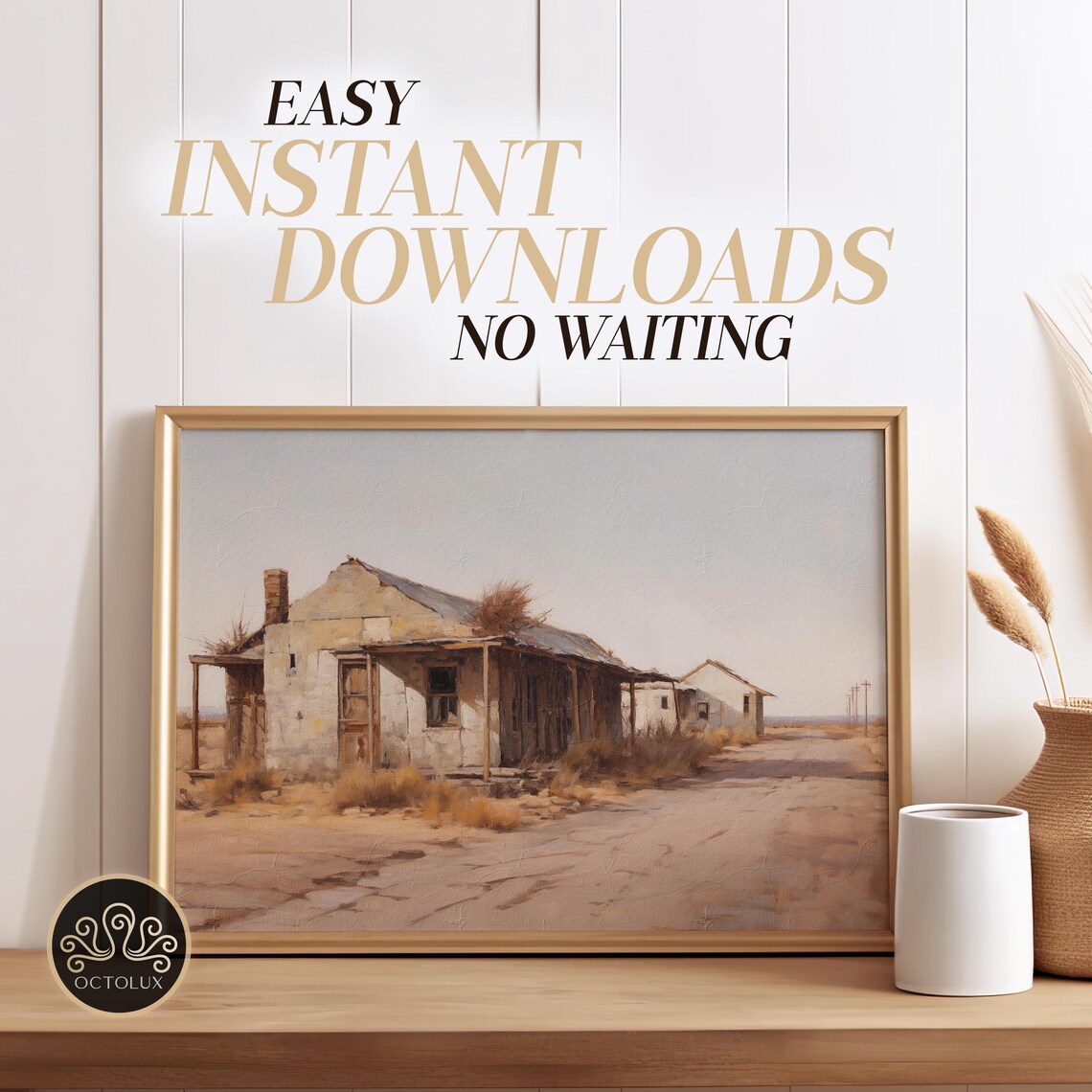 Adobe Ghost Town Building Cracked Desert Road Old West Painting Poster - Image 3