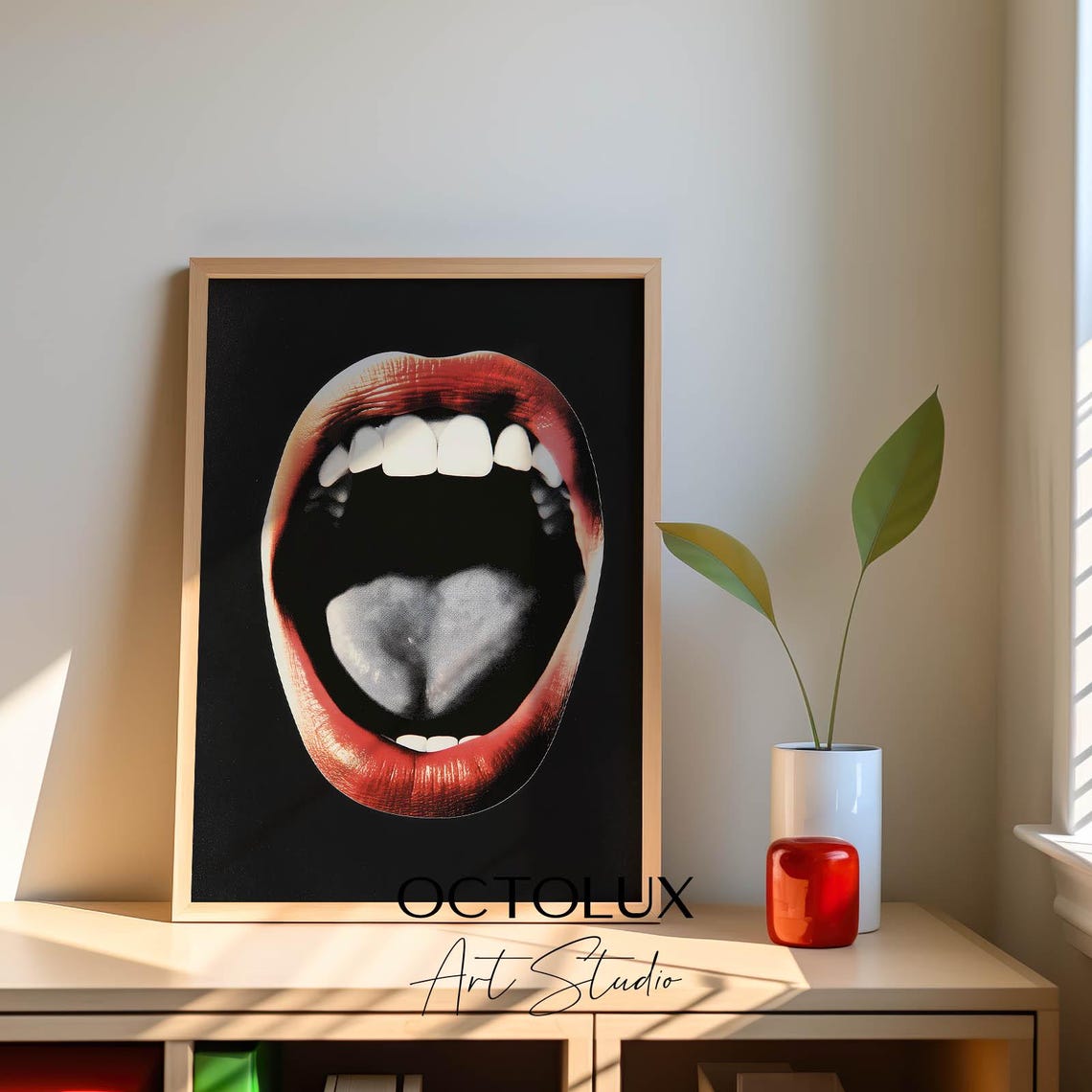 Bold Red Lips Open Mouth Close Up Retro Pop Art Modern Wall Art Poster - Image 2