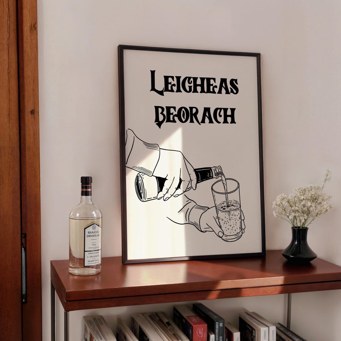 Leigheas Beorach Irish Beer Pour Quote Vintage Bar Cart Wall Art - Image 3