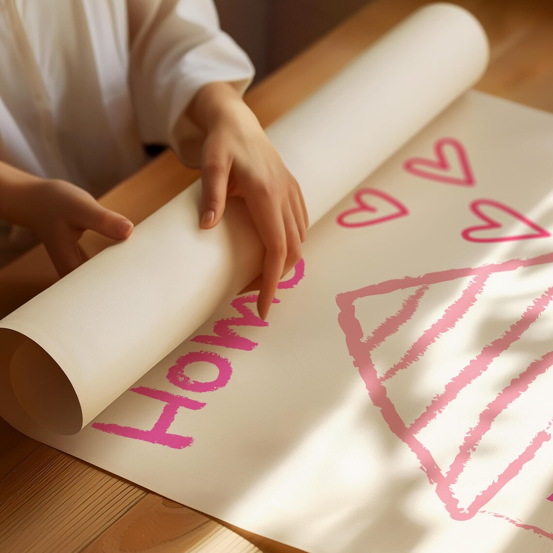 Home Sweet Home Pink Hand Drawn House Wall Art Cute Feminine Print - Image 3