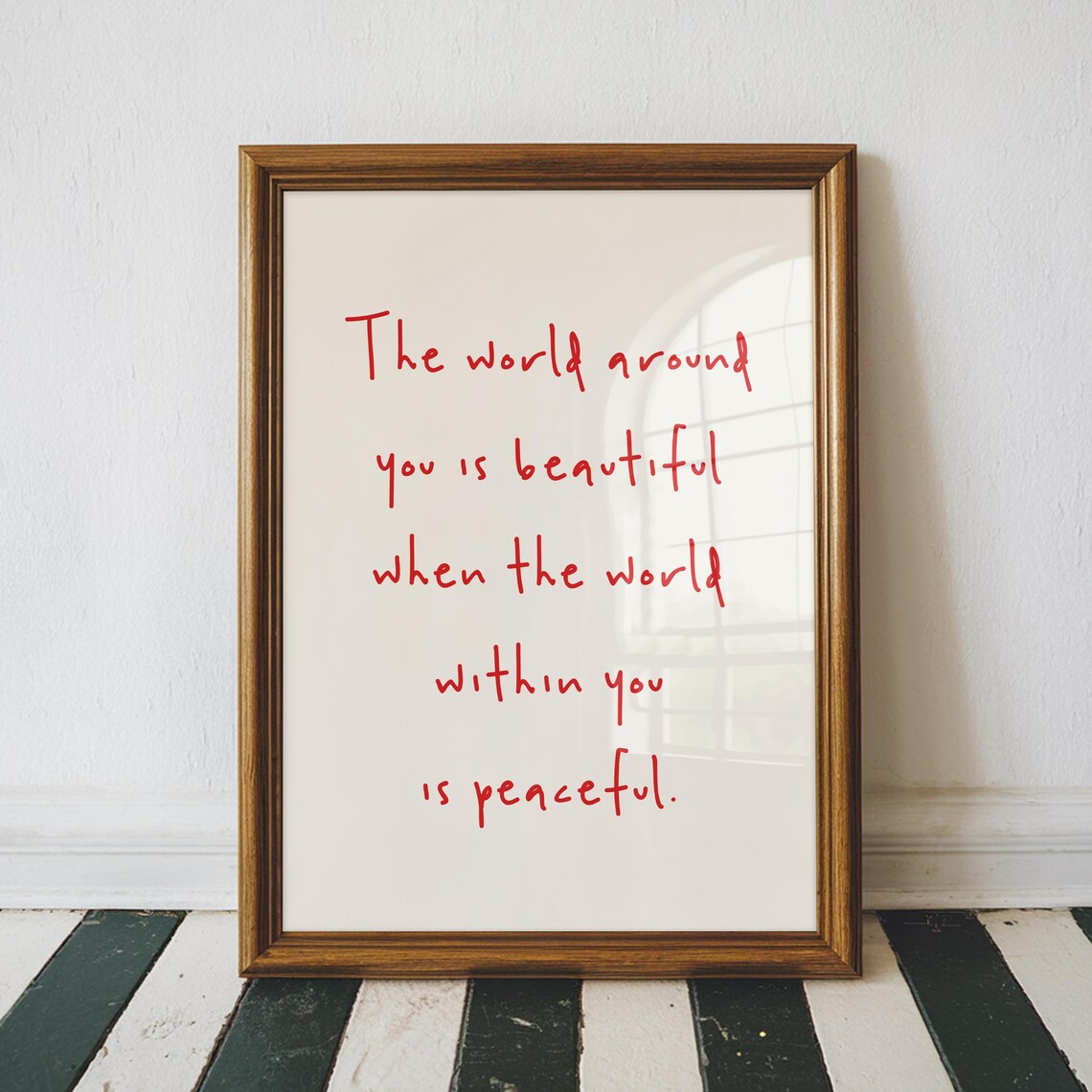 Peaceful Inner World Beautiful Red Handwritten Quote Typography Poster - Image 3