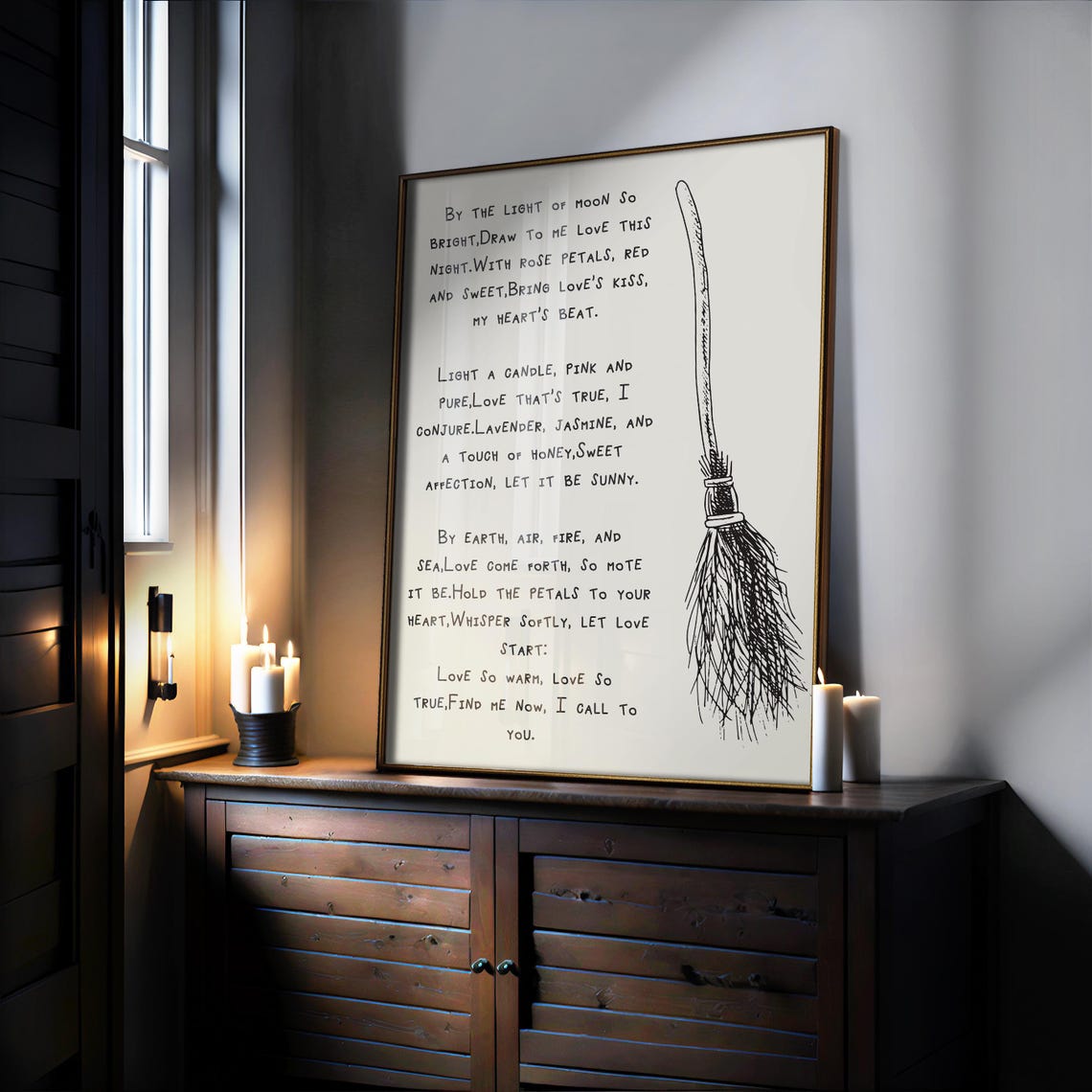 Love Spell Witchcraft Poem With Witch Broom Sketch Wall Poster - Image 2