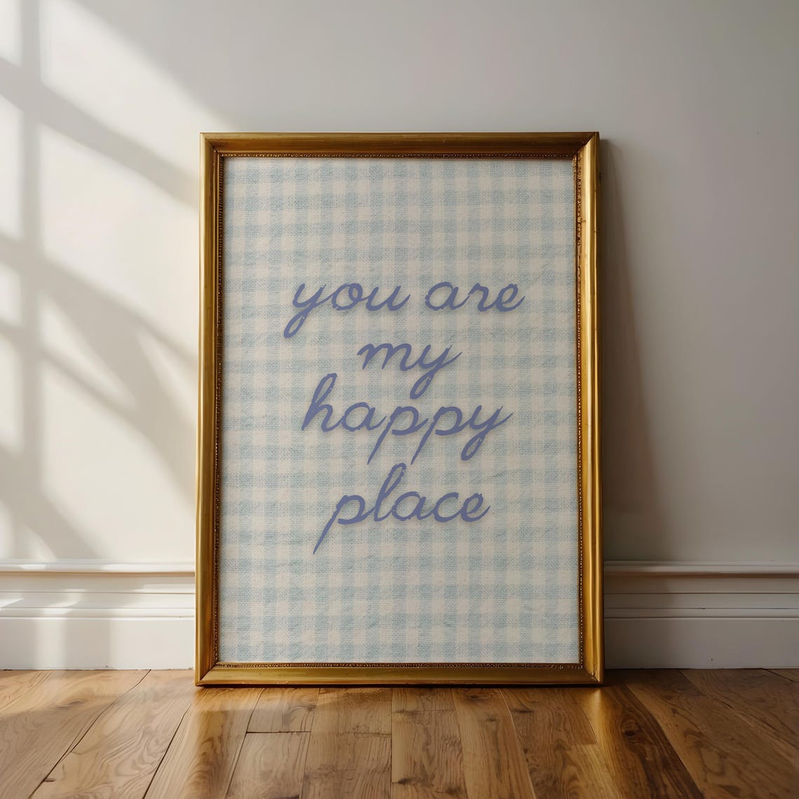 You Are My Happy Place Blue Gingham Script Farmhouse Wall Art - Image 2