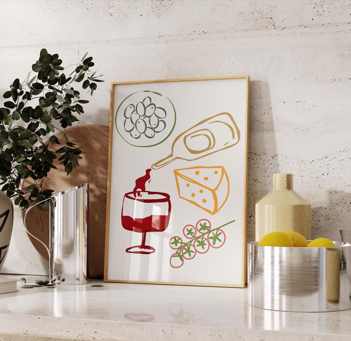 Tapas Wine Cheese Hand Drawn Illustration Kitchen Wall Poster - Image 2