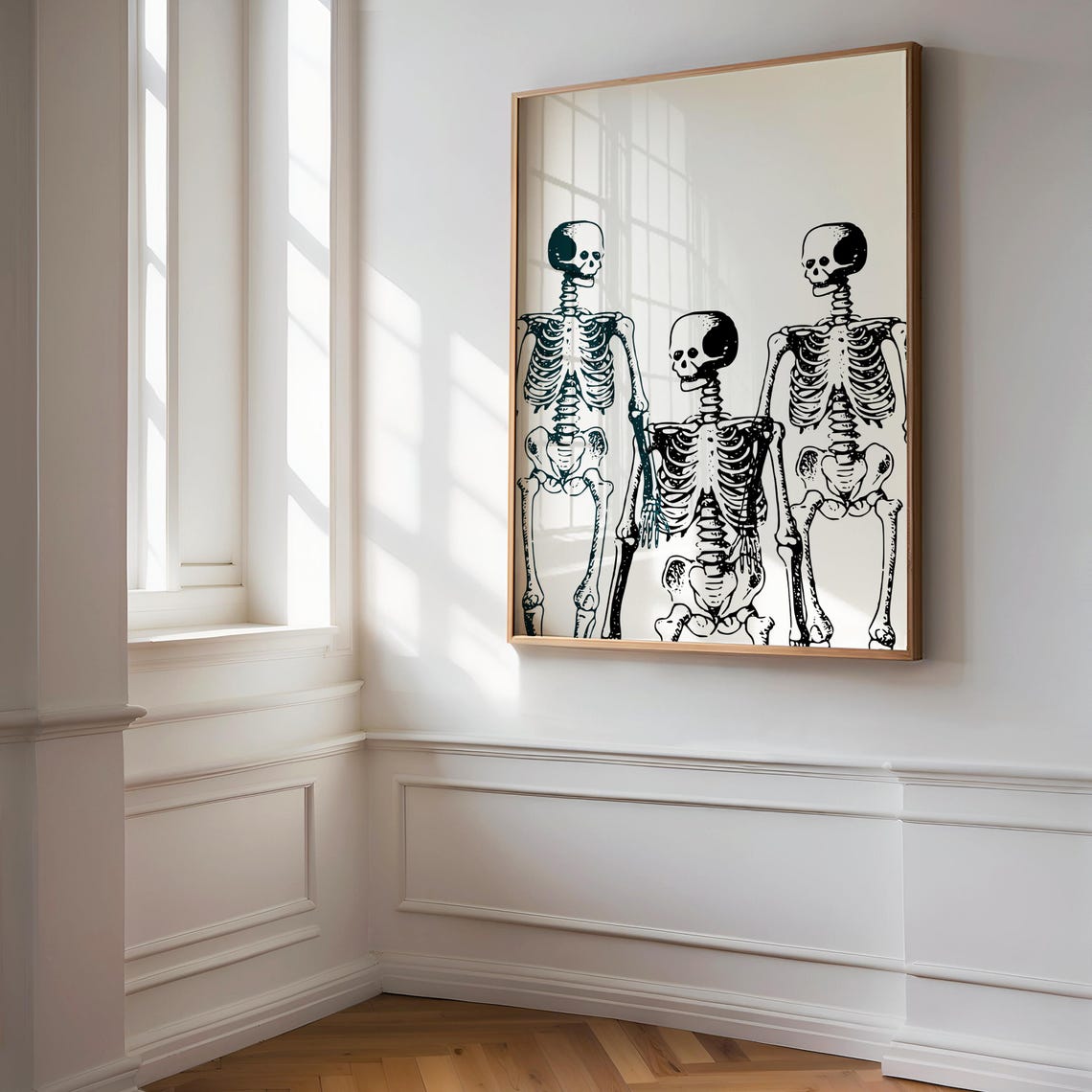 Vintage Skeleton Trio Anatomical Skull Halloween Gothic Wall Art - Image 3