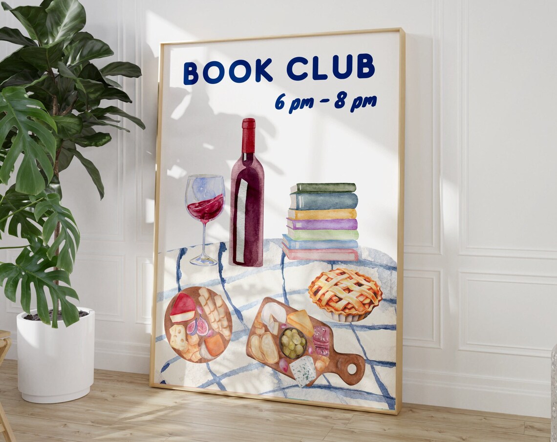 Book Club 6 To 8 Pm Watercolor Wine Books Charcuterie Poster - Image 4