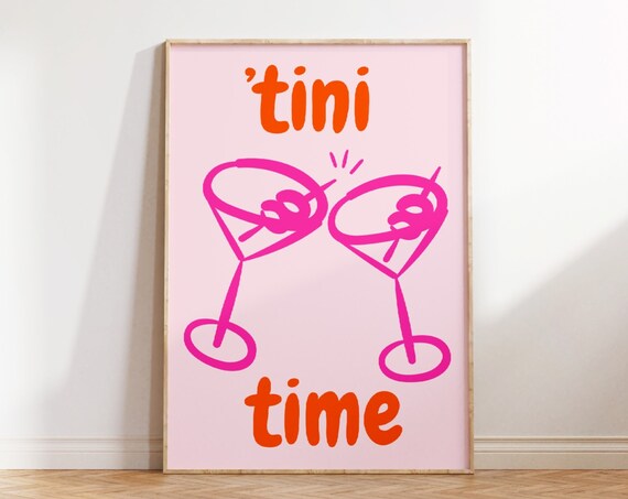 Tini Time Pink Martini Cocktail Typography Bar Cart Party Poster