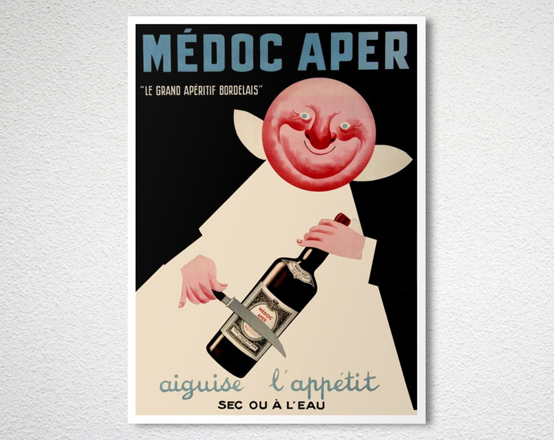 Medoc Aper French Vintage Wine Poster Jester Bordeaux Aperitif Art - Image 2