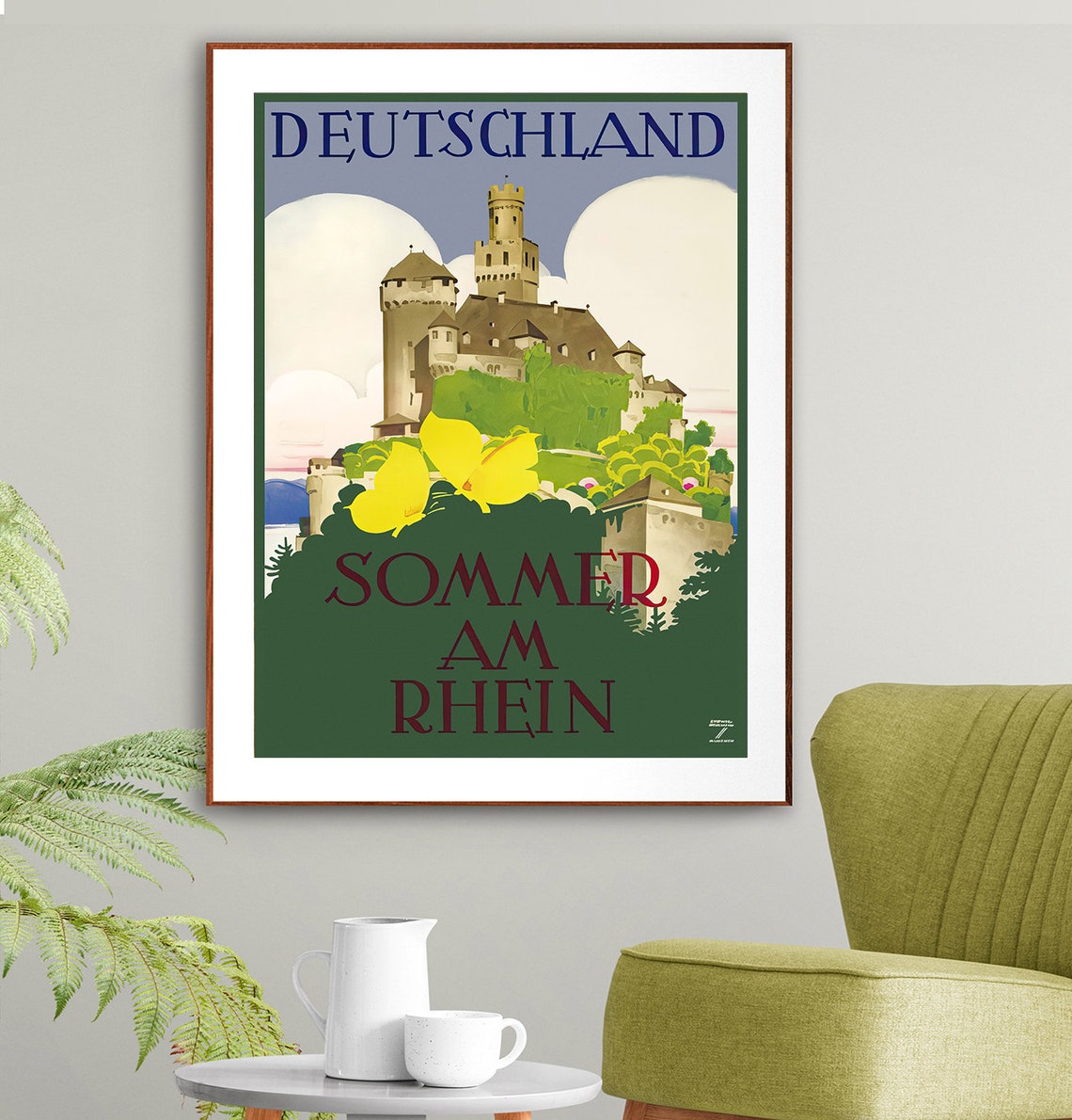 Sommer am Rhein Deutschland Rhine Castle Summer Travel Poster