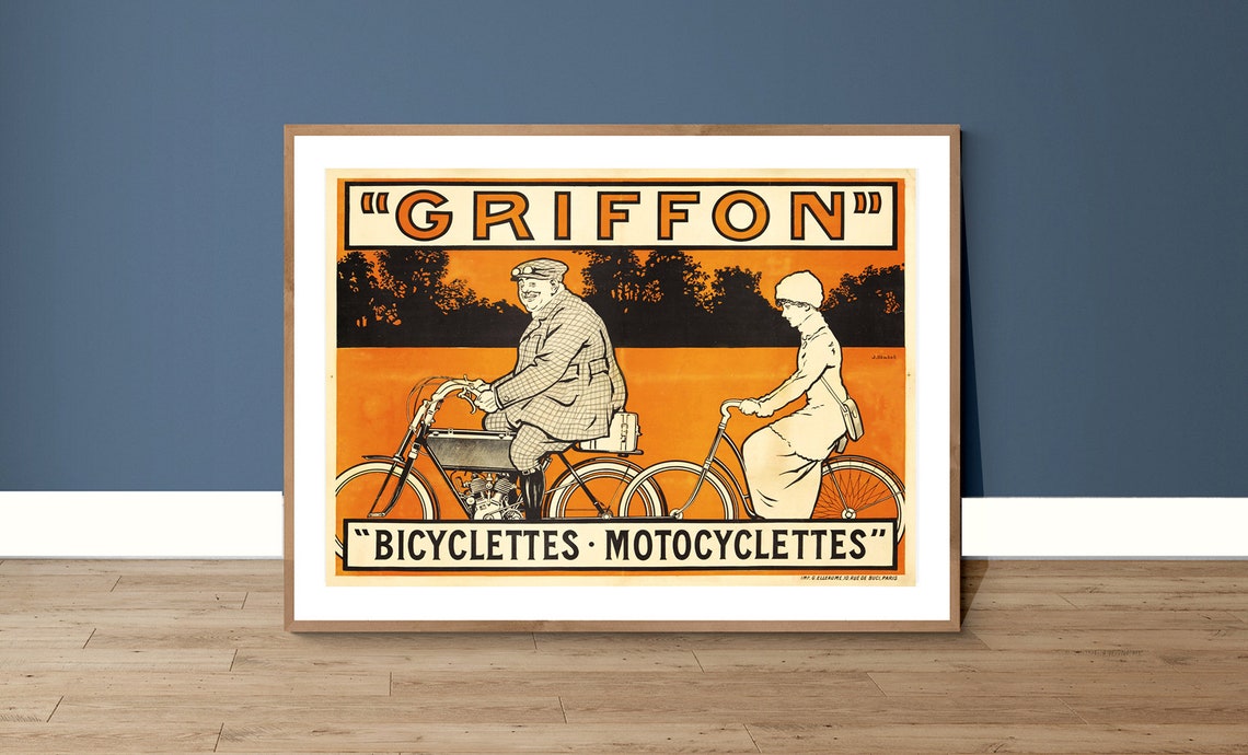 Griffon Bicyclettes Motocyclettes Vintage French Orange Ad Poster