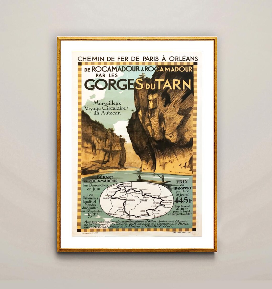 Gorges du Tarn France 1932 Circular Railway Trip Vintage Travel Poster - Image 3