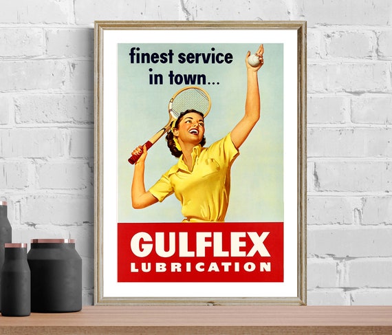 Gulflex Lubrication Vintage Tennis Poster Tennis Lover Sport Poster Gift Idea Wall Decor