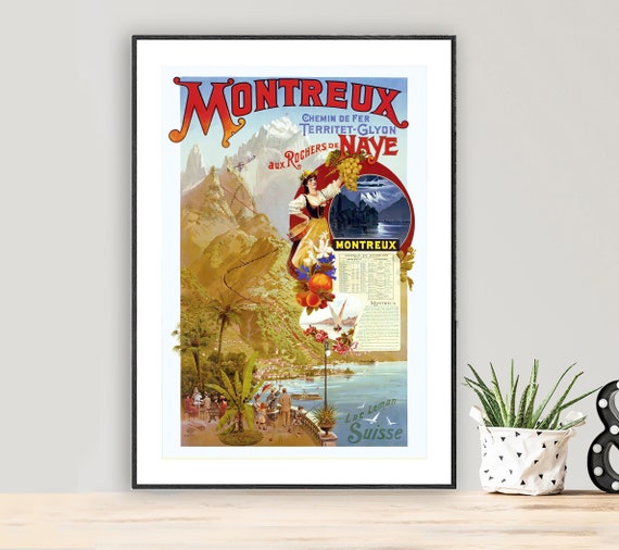 Montreux Chemin De Fer Territet Glyon Vintage Travel Poster Poster Paper Or Print Gift Idea