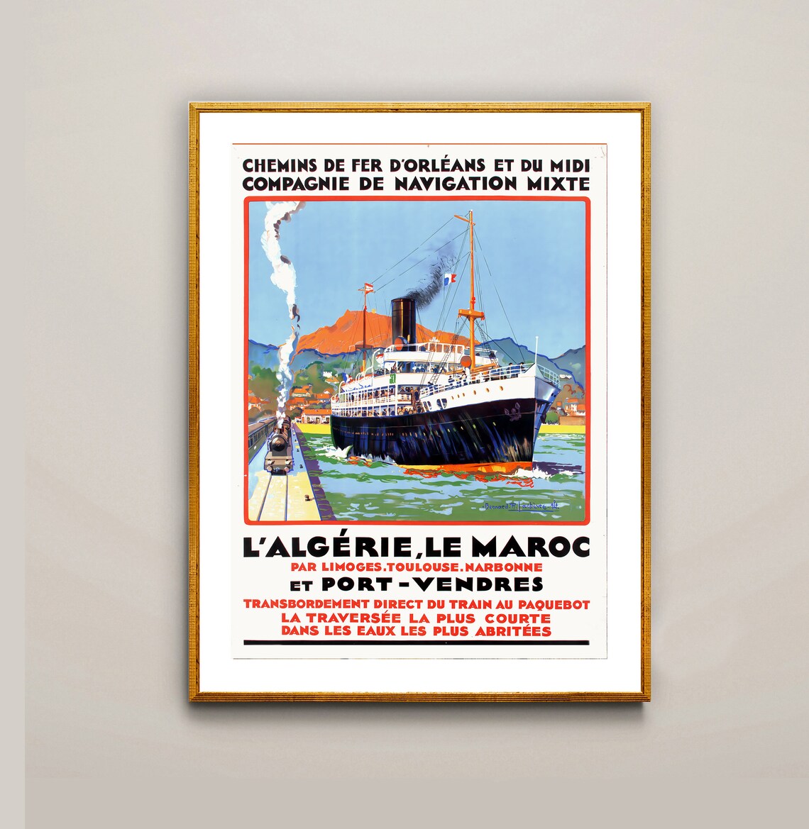 Vintage Algeria Morocco Steamship Travel Poster French Rail Art Deco - Image 2