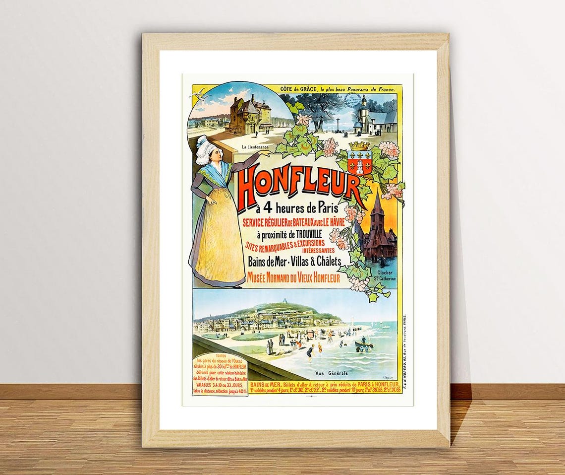 Honfleur Normandy Harbor Four Hours From Paris Vintage Travel Poster