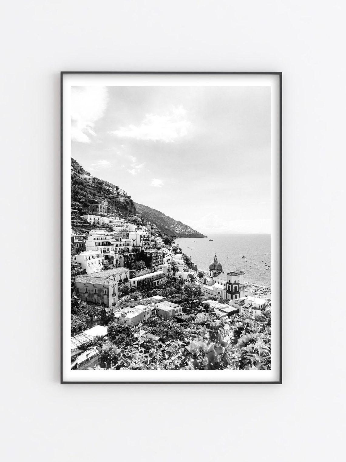 Positano Amalfi Coast Cliffside Town Black And White Photo Poster - Image 4