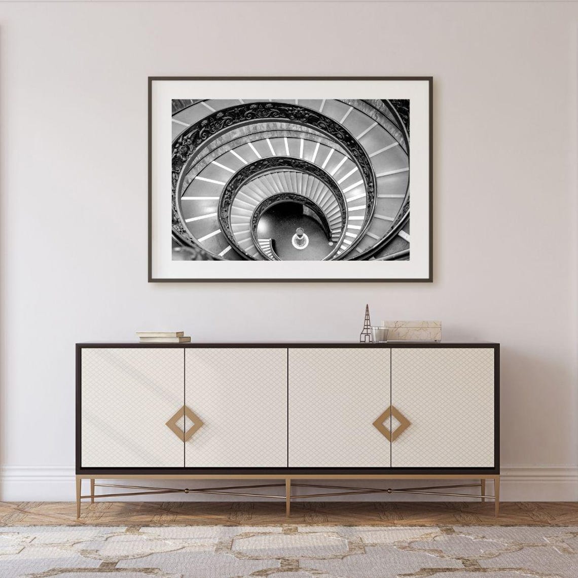 Vatican Spiral Staircase Black And White Architectural Photo Poster
