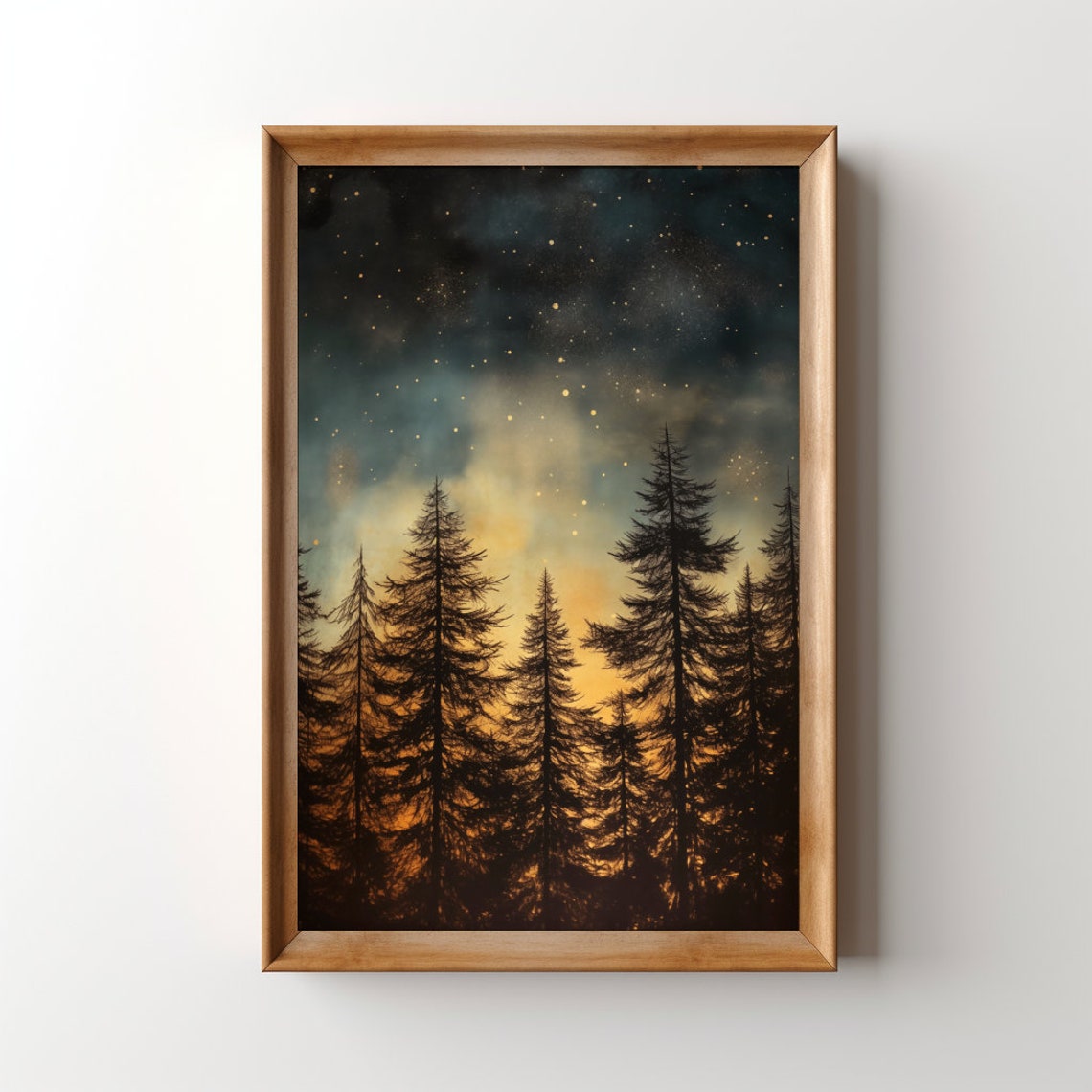 Night Sky Forest, Moody Vintage Cabin Travel Poster - Image 4