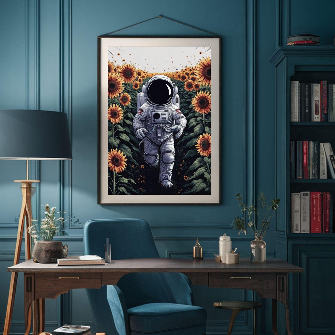 Astronaut Floating Among Sunflowers Surreal Space Art Poster - Image 3