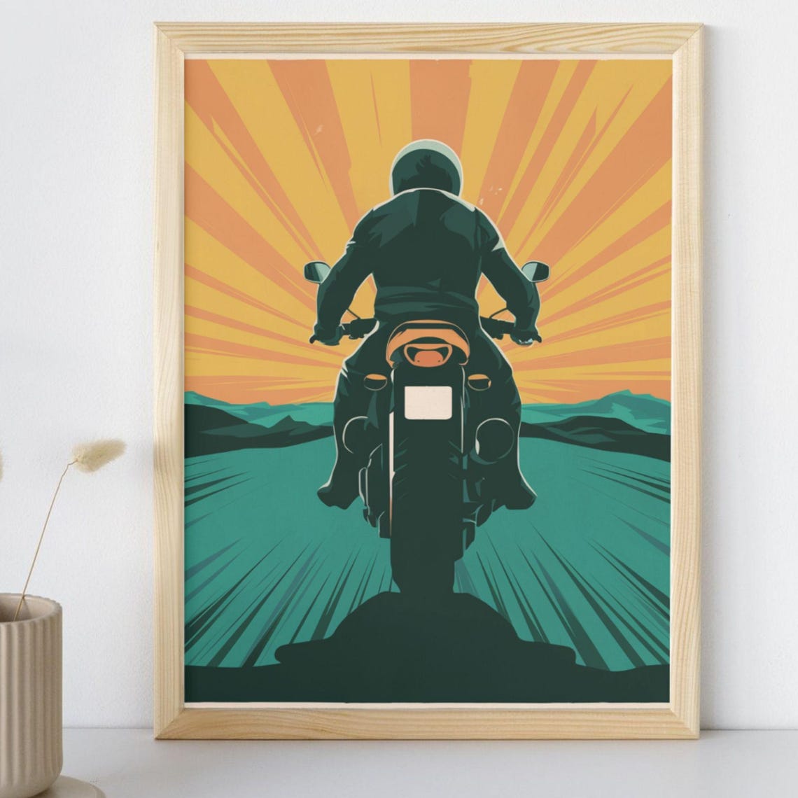Vintage Motorcycle Sunset Ride Biker Silhouette Retro Art Poster - Image 5