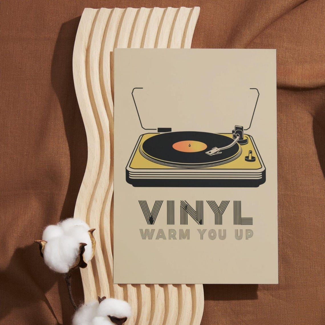 Vinyl Warm You Up Retro Turntable Beige Minimal Music Poster - Image 3