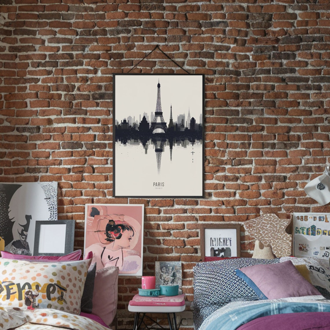 Paris France Skyline Reflection Black Silhouette City Poster - Image 3