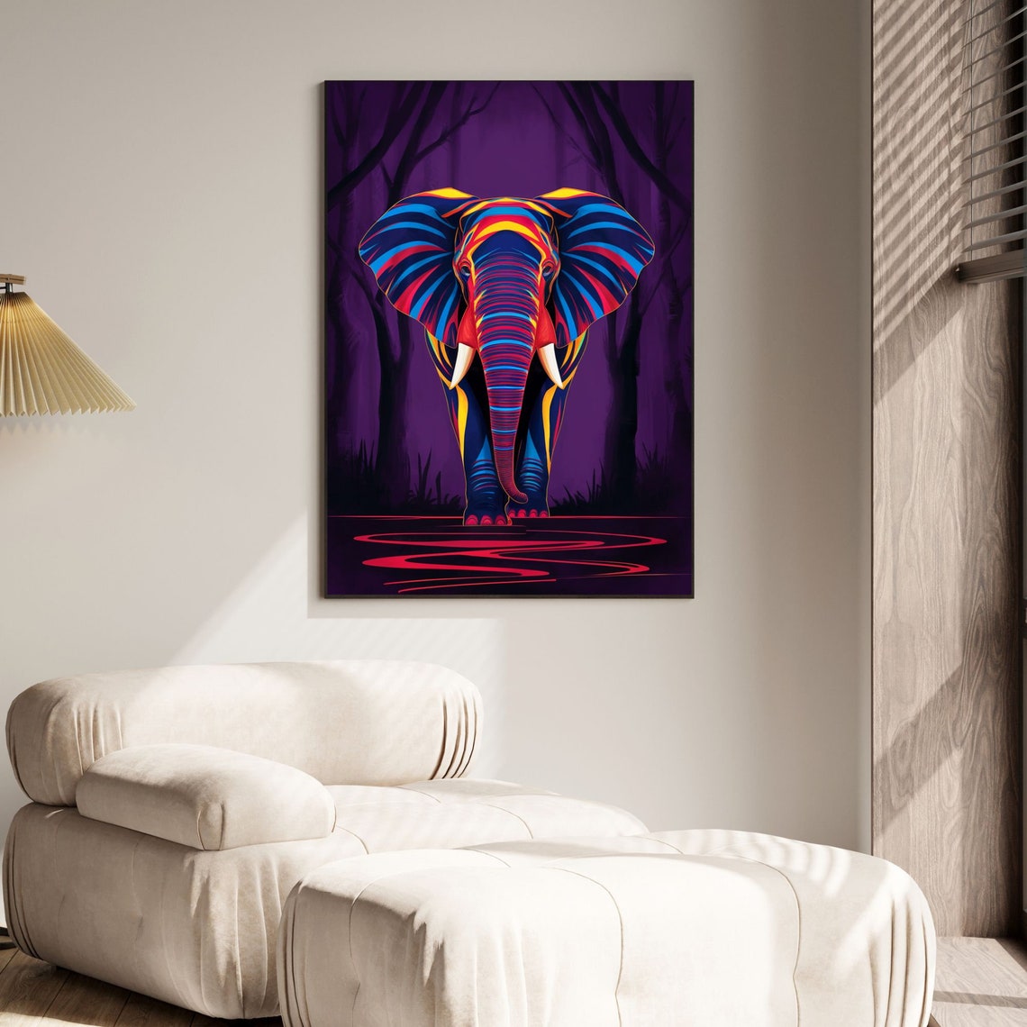 Neon Colorful Elephant Purple Night Jungle Abstract Art Poster - Image 5