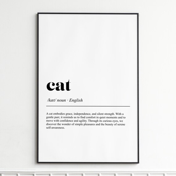 Cat Dictionary Definition Poster Grace Meaning Minimalist Feline Wall Decor