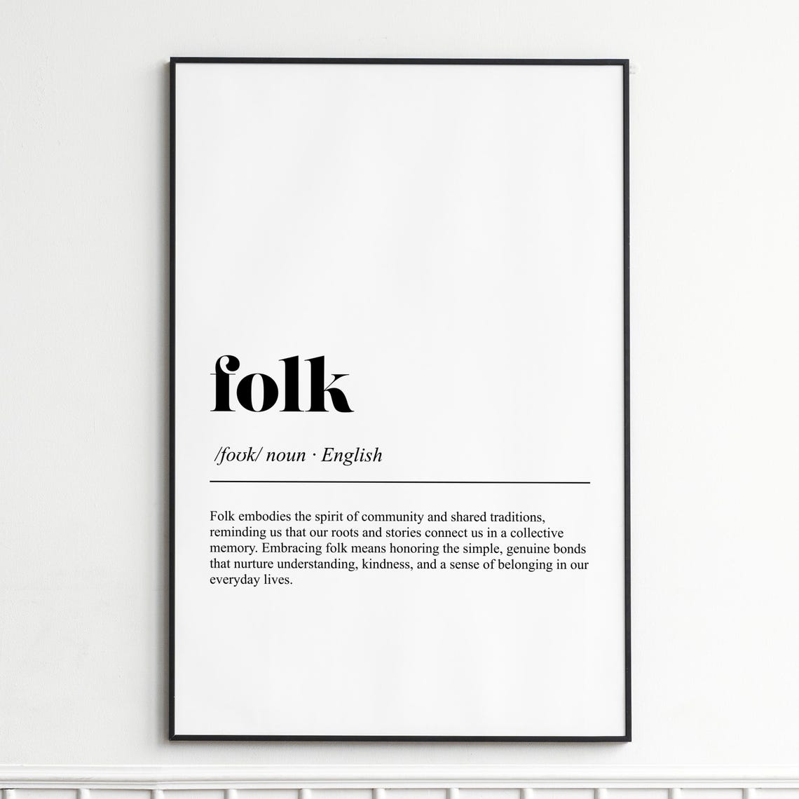 Folk Definition Print Inspirational Dictionary Wall Art Elegant Typography Poster Home Decor