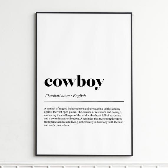 Cowboy Definition Print Rustic Typography Wall Art Vintage Dictionary Poster Home Decor Gift