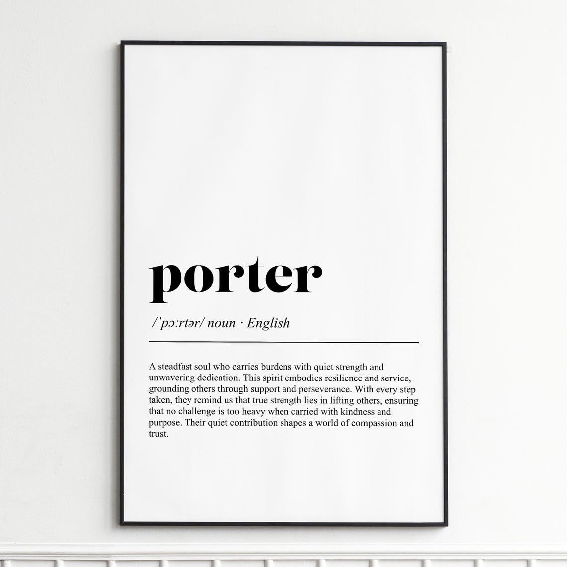 Porter Definition Dictionary Style Typography Wall Decor Poster