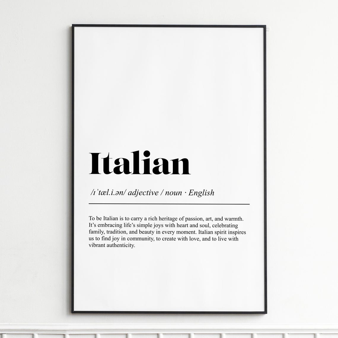 Italian Heritage Definition Typography Black Serif Dictionary Poster