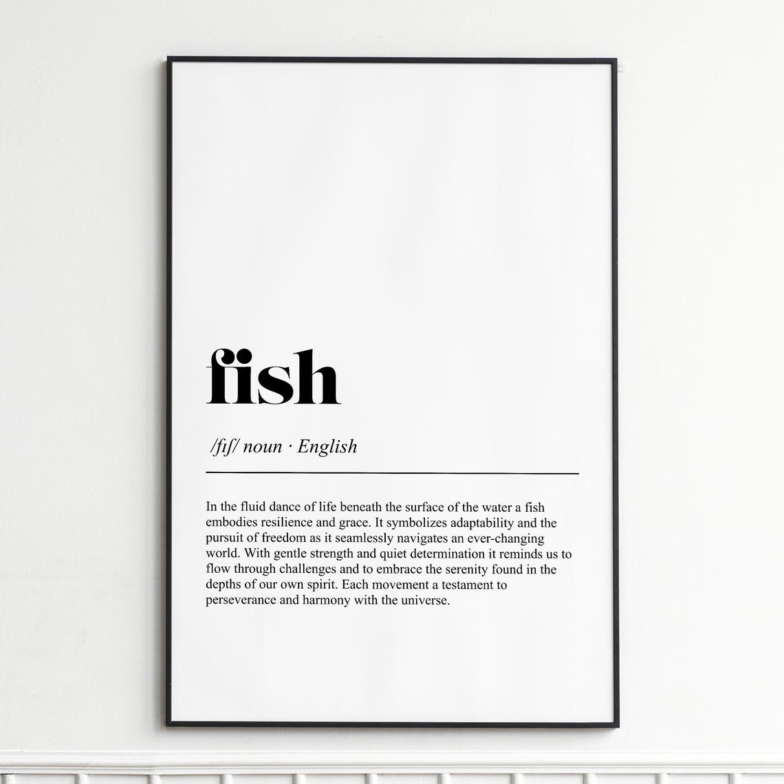Fish Minimalist Inspirational Dictionary Definition Typography Poster