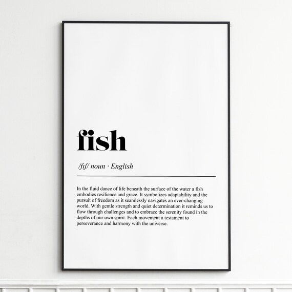 Fish Definition Print Elegant Typography Wall Art Minimalist Dictionary Poster Home Decor And