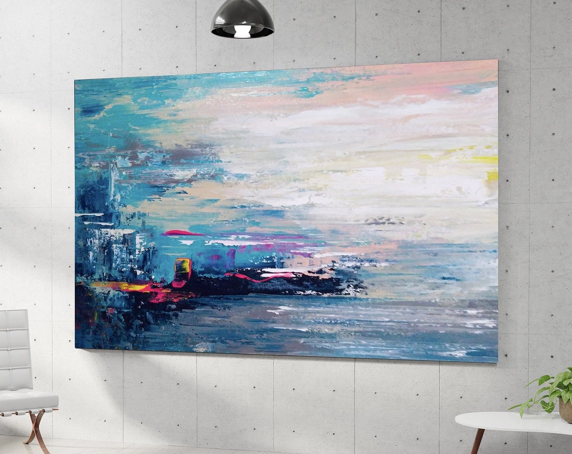 Teal Blue Blush Pink Abstract Seascape Horizon Modern Poster