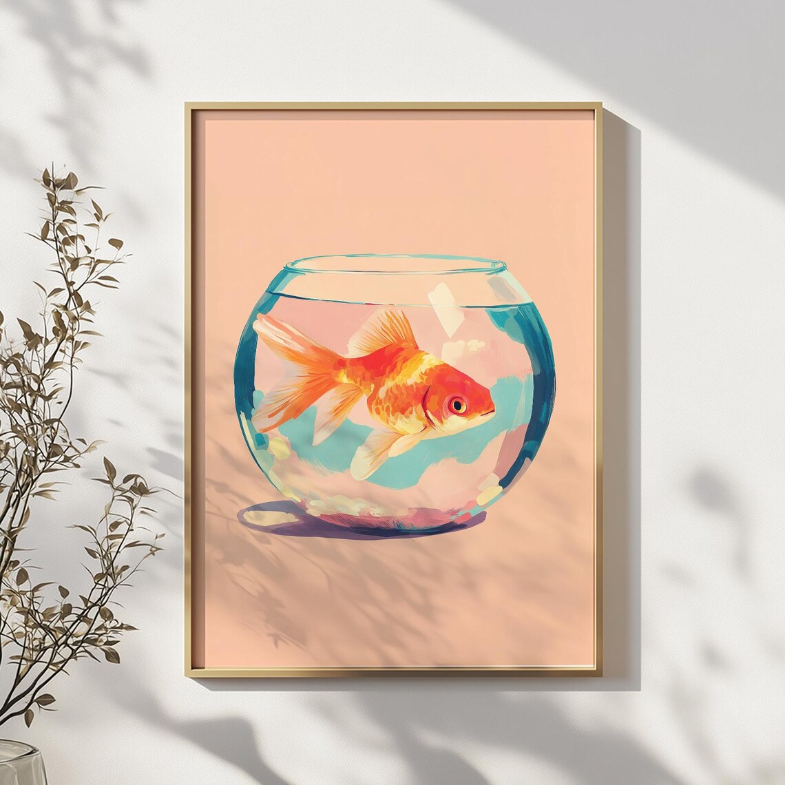 Goldfish in Round Bowl Pastel Orange Cute Preppy Fish Poster